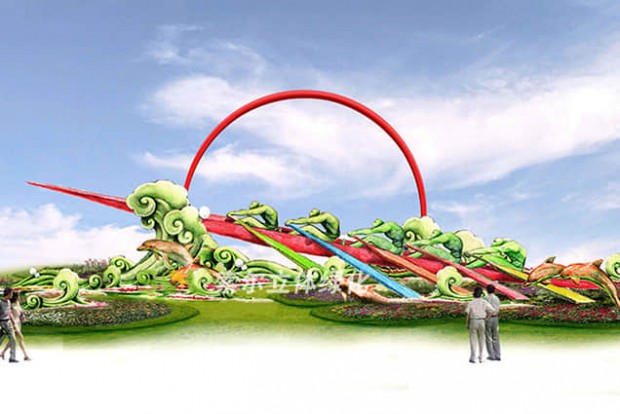 主題綠雕“同舟共濟(jì)”設(shè)計(jì)效果圖